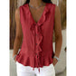 📦 Täglich 500+ Pakete versendet – der Wahnsinn! Ärmelloses Damen-Top mit Rüschenbesatz und V-Ausschnitt