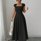 ⚡ Heute halber Preis! Elegantes A-Linien-Kleid für Damen mit quadratischem Ausschnitt, schmal geschnitten, langes Kleid