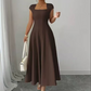 ⚡ Heute halber Preis! Elegantes A-Linien-Kleid für Damen mit quadratischem Ausschnitt, schmal geschnitten, langes Kleid