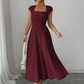 ⚡ Heute halber Preis! Elegantes A-Linien-Kleid für Damen mit quadratischem Ausschnitt, schmal geschnitten, langes Kleid