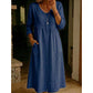 🎯 50%-Schnäppchen! Lässiges Midi-Kleid aus Leinen mit V-Ausschnitt und Knopfleiste für Damen