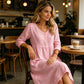 🎯 50%-Schnäppchen! Lässiges Midi-Kleid aus Leinen mit V-Ausschnitt und Knopfleiste für Damen