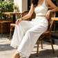 ⭐ 4,9 Sterne – nicht ohne Grund! Damen Weitbein-Leinenhose mit Spitzensaum