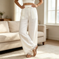⭐ 4,9 Sterne – nicht ohne Grund! Damen Weitbein-Leinenhose mit Spitzensaum