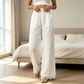 ⭐ 4,9 Sterne – nicht ohne Grund! Damen Weitbein-Leinenhose mit Spitzensaum