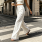 ⭐ 4,9 Sterne – nicht ohne Grund! Damen Weitbein-Leinenhose mit Spitzensaum