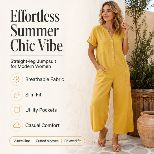 🚀 Neu eingetroffen – 50% Probierpreis! Lässiger Jumpsuit mit kurzen Ärmeln und weiten Hosenbeinen für Damen