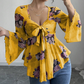 🏆 Verkaufsschlager – jetzt halber Preis! Damenbluse mit Blumenmuster, quadratischem Ausschnitt und geknoteter Vorderseite