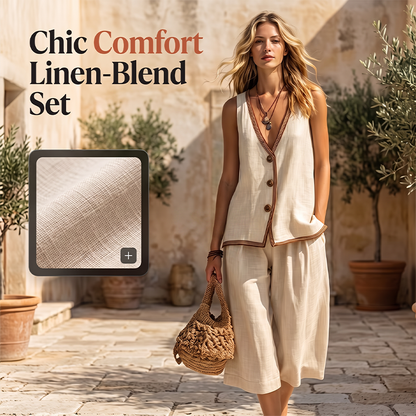 ✨ 50% schnappen! Set bestehend aus einem ärmellosen Oberteil mit V-Ausschnitt und einer Hose mit weitem Bein für Damen