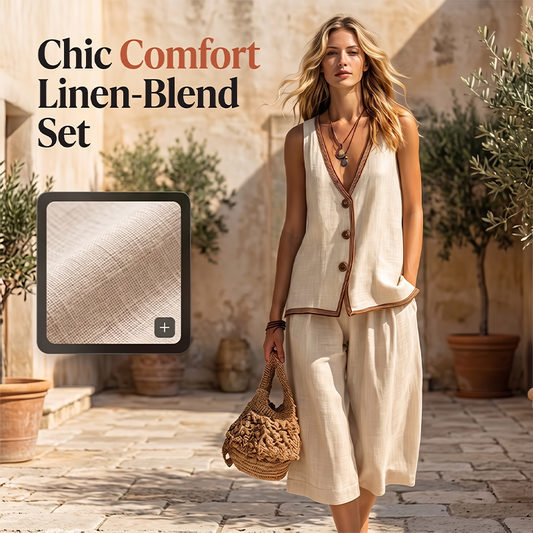 ✨ 50% schnappen! Set bestehend aus einem ärmellosen Oberteil mit V-Ausschnitt und einer Hose mit weitem Bein für Damen