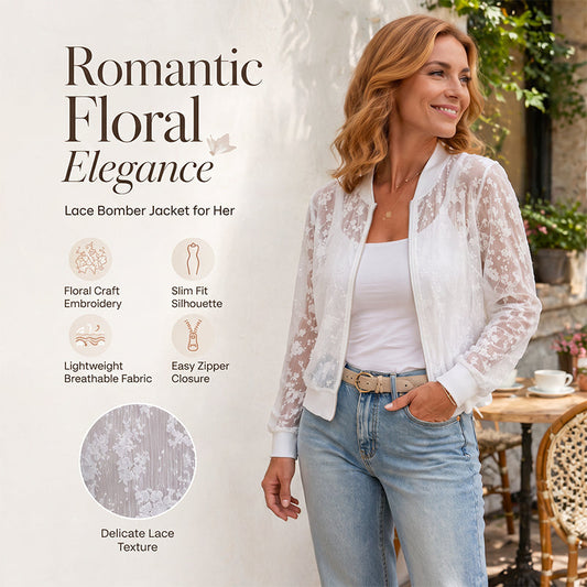 🏆 Verkaufsschlager – jetzt halber Preis! Damen-Baseballjacke aus transparenter Blumen-Spitze mit Reißverschluss