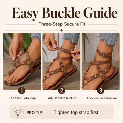 🚀 Neu eingetroffen – 50% Probierpreis! Flache Riemchensandalen für Damen im Gladiator-Stil mit Nieten, Knöchelriemen und Zehenschlaufe – Strandschuhe