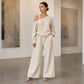 ✨Elegantes Set aus One-Shoulder-Oberteil und Hose mit weitem Bein für Damen