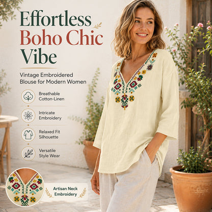 📈 Verkaufshit Nr. 1 – direkt 50%! Vintage-Oberteil mit Blumenstickerei und V-Ausschnitt für Damen
