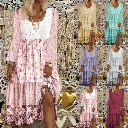 🌟 Der Look, den alle suchen – bei uns 50% günstiger! Lässiges Patchwork-Kleid mit langen Ärmeln für Damen