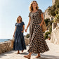 👗Damen Leopardenmuster Maxi-Kleid mit Taschen Lässiges Kurzarm Langes Kleid