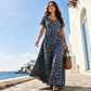 👗Damen Leopardenmuster Maxi-Kleid mit Taschen Lässiges Kurzarm Langes Kleid