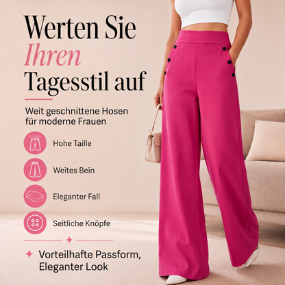 🏆 Verkaufsschlager – jetzt halber Preis! Damen-Hochbund-Hosen mit weitem Bein und seitlichen Knöpfen