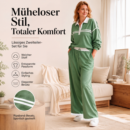 ⭐ 4,9 Sterne – nicht ohne Grund! Gestricktes Sweatshirt mit Streifenpatchwork und Weite-Hosen-Set für Damen