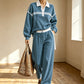 ⭐ 4,9 Sterne – nicht ohne Grund! Gestricktes Sweatshirt mit Streifenpatchwork und Weite-Hosen-Set für Damen