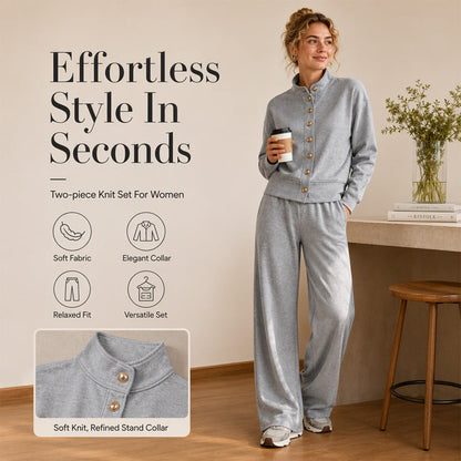 🌸Heißer Sale 50% RABATT💖 Damen-Strickjacke mit Knopfleiste und weit geschnittener Hose im Set
