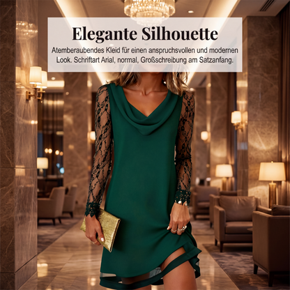 🌸 A-Linien-Kleid mit Spitzenärmeln – Leichter, fließender Stoff & femininer Wasserfallausschnitt – Ideal für warme Tage & festliche Anlässe