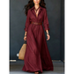 Maxikleid mit langen Ärmeln und Gürtel für Damen, klassischer Kragen, langes Kleid für Urlaub und Resort
