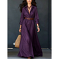 Maxikleid mit langen Ärmeln und Gürtel für Damen, klassischer Kragen, langes Kleid für Urlaub und Resort