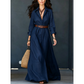 Maxikleid mit langen Ärmeln und Gürtel für Damen, klassischer Kragen, langes Kleid für Urlaub und Resort