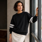Oversize Gestreifter Damen-Pullover mit Rundhalsausschnitt