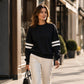 Oversize Gestreifter Damen-Pullover mit Rundhalsausschnitt