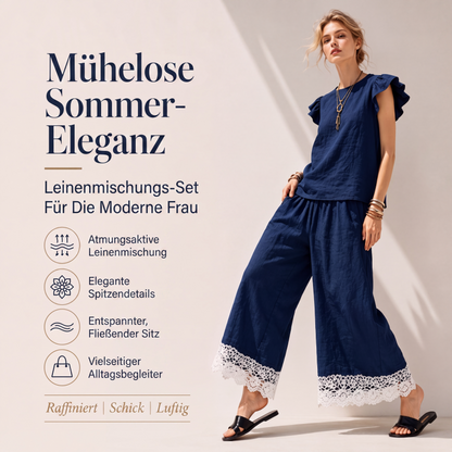 🙌 70% Wiederkaufquote – Qualität überzeugt! Damen Sommer-Set mit Rüschenärmel-Oberteil und Spitzensaum-Hose