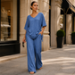 ⏰ Zeitlimit + 50% OFF + Letzte 3 Stunden ！Legeres Damen-Set aus V-Ausschnitt-Oberteil und weitem Bein-Hose