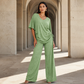 ⏰ Zeitlimit + 50% OFF + Letzte 3 Stunden ！Legeres Damen-Set aus V-Ausschnitt-Oberteil und weitem Bein-Hose