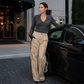 Damen-Cargohose mit hoher Taille, lockerer Passform, geradem Bein und praktischen Taschen