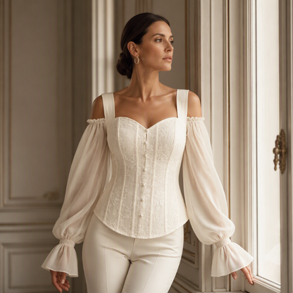 Damen Cold-Shoulder-Oberteil aus geblümten Jacquard