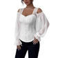 Damen Cold-Shoulder-Oberteil aus geblümten Jacquard