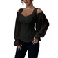 Damen Cold-Shoulder-Oberteil aus geblümten Jacquard