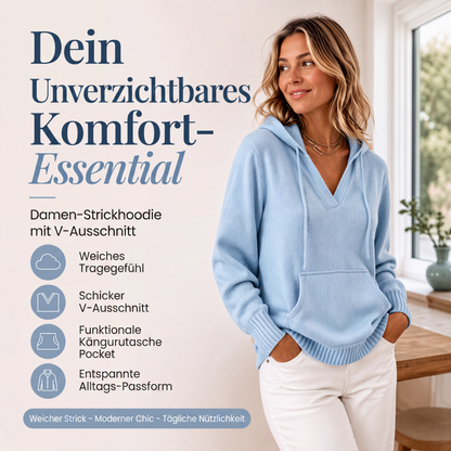 Legerer einfarbiger Kapuzenpullover mit V-Ausschnitt für Damen