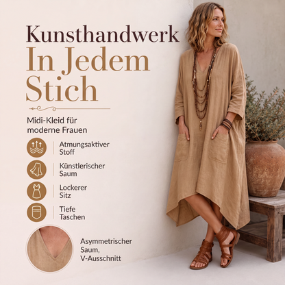 🏅 2000 Stück in 3 Tagen verkauft – schnell sein! Lockeres asymmetrisches V-Ausschnitt-Kleid für Damen