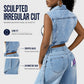 ✂️ Preis halbiert! Ärmelloses Jeanskleid im Gilet-Stil mit hohem Schlitz für Damen