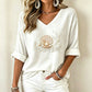 🙌 70% Wiederkaufquote – Qualität überzeugt! Damen V-Ausschnitt bedrucktes T-Shirt