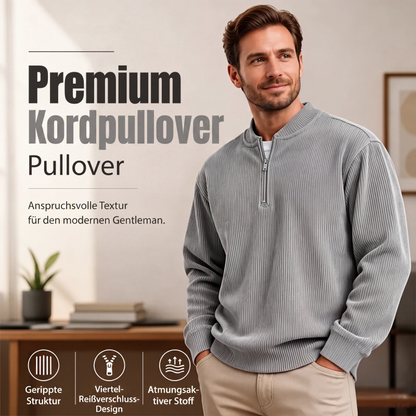 Herren-Cord-Sweatshirt mit Viertelreißverschluss, lässiges Langarm-Oberteil mit Stehkragen