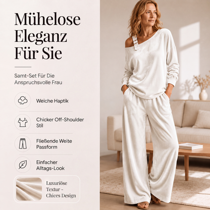 📢📢50%Rabatt!!!🎉✨Damen-Off-Shoulder-Oberteil mit weitem Hosenbein als Set