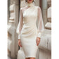 📢📢50%Rabatt!!!🎉✨Damen Bodycon-Kleid aus Netzstoff mit Stehkragen