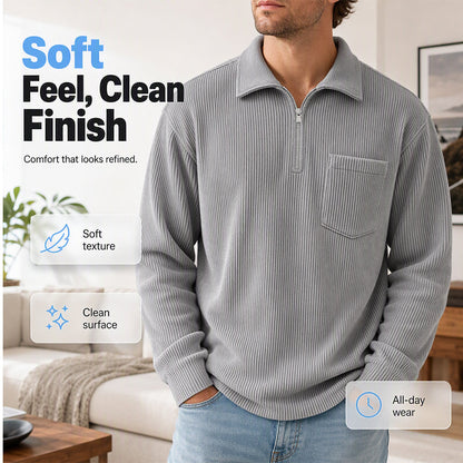 📢📢50%Rabatt!!!🎉✨Men's Casual Ribbed Half Zip Sweater – Figurbetonter Rippstrick, praktischer Reißverschluss & vielseitig kombinierbar – Perfekt für Alltag, Freizeit & kühle Tage