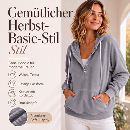 ✨Damen-Cord-Hoodie mit halber Knopfleiste