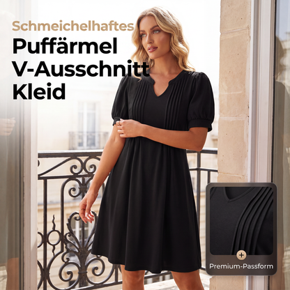 📢📢50%Rabatt!!!🎉✨Elegantes Damenkleid mit Puffärmeln und V-Ausschnitt
