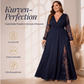 Elegantes Damen-Maxikleid mit V-Ausschnitt und Spitzenapplikationen