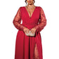 Elegantes Damen-Maxikleid mit V-Ausschnitt und Spitzenapplikationen